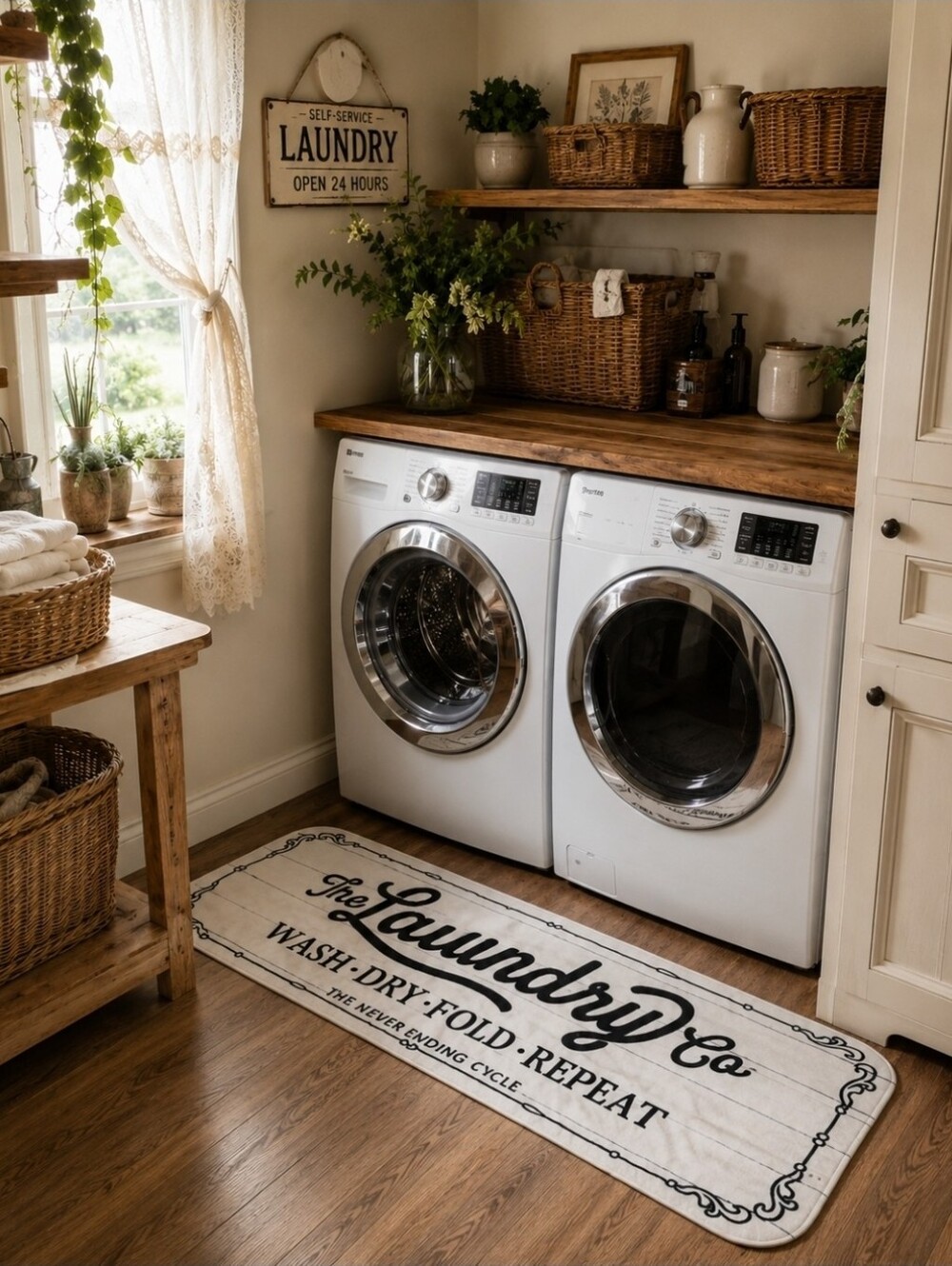 4/$15 The Laundry Co. 54x17" Laundry Room Runner Rug Wash Dry Fold Repeat